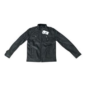 David Outwear Black Quilted PU Leather Bonanza Jacket with Zipper Closure Small